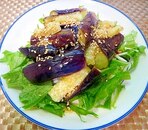 レンチン蒸しなすと水菜の中華サラダ